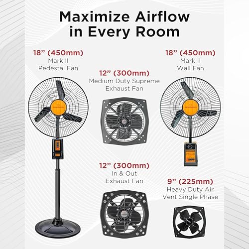 Image of Almonard 12 Inch (300mm) Reversible Exhaust Fan | 2-Way In & Out Airflow | 1350 RPM High Speed | 75W Copper Motor with Capacitor | Dual Ball Bearing | 2 Year Motor Warranty (Black)