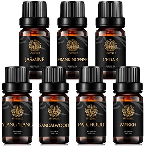 Aromatherapy Essential Oil Set for Diffuser, 100% Pure Cedar Essential Oils Kit, 7X10ml Therapeutic Grade Essential Oils Set-Cedar, Frankincense, Jasmine, Myrrh, Patchouli, Sandalwood,Ylang Ylang Oil Cover
