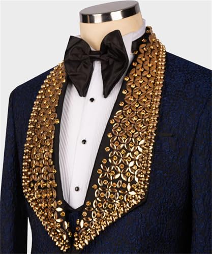 Men's Formal Jacquard Tuxedo with Luxury Handmade Rhinestone Slim Fit Dinner Blazer for Prom Party Wedding4