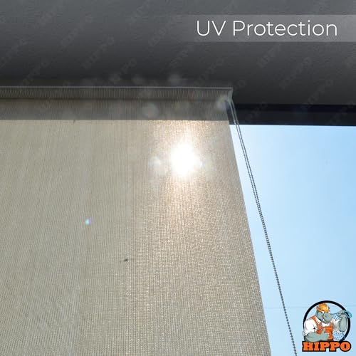 Image of HIPPO Outdoor HDPE Roller Blind Curtain - 95% Sun & UV Protection,reathable Airflow Design, Light Filtering Corded Roll-Up Shade for Balcony & Outdoor Spaces (Sahara-Sand, 3FTX6FT)