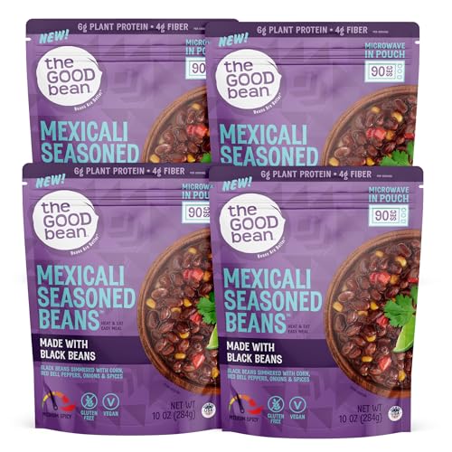 Image of The Good Bean Heat and Eat Microwaveable Pouch - Mexicali Seasoned Beans - (4 Pack) 10 oz Pouch - Simmered Black Beans with Corn