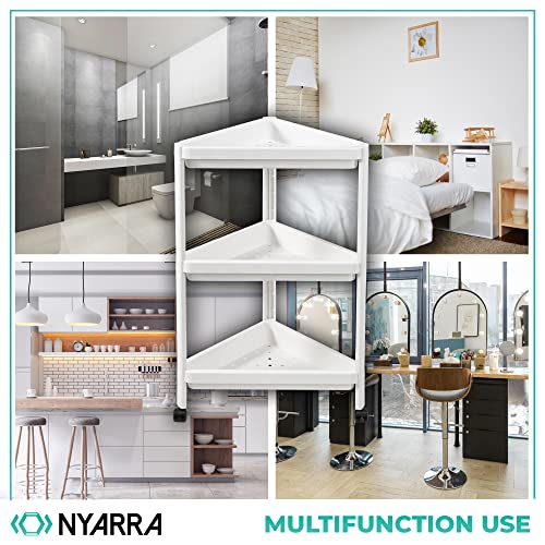 Image of NEVADRILL 3 Tier Corner Storage Trolley with Wheels, Multipurpose Corner Organizer for Bathroom, Kitchen & Bedroom, Space Saving Storage Rack with 360 Rotating Wheels, White [ND-1743]