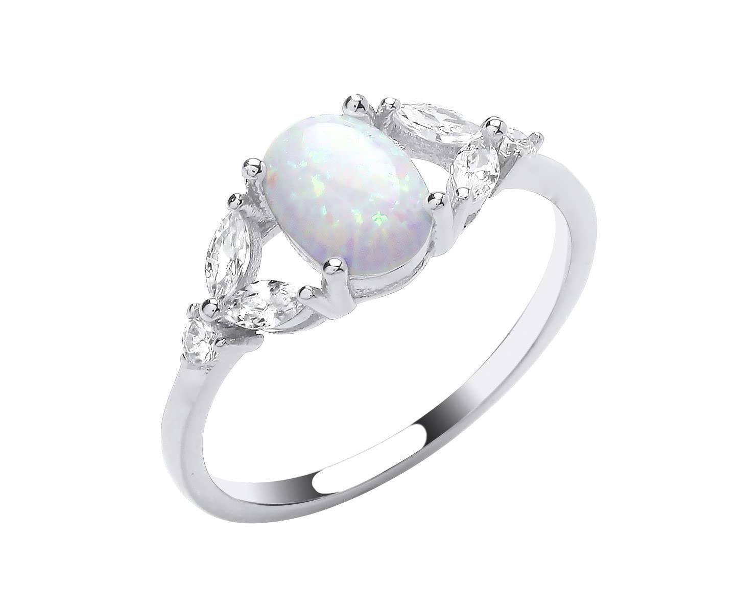 Old English JewellersSterling Silver Opal & White Topaz Ring sizes J K L M N O P Q R S T U