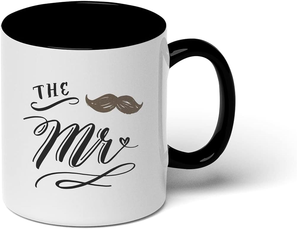 GotPrint "The Mr Couple Coffee Ceramic Mug Novelty Gift for Husband, Wife, Lovers, Wedding, Anniversary, Black Trim, 11 Oz