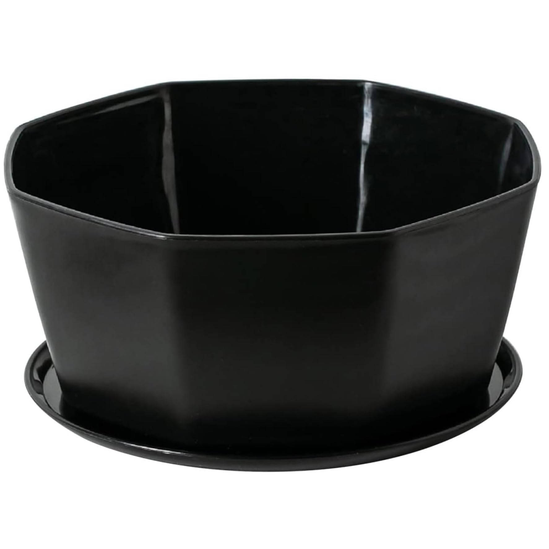 Wedhapy plant pot 8" Succulent Pots, Plastic Succulent Planter Pots with Drainage Hole, Shallow Plant Pot, Flower for Plants Round Shallow Bonsai with Bamboo Tray, Black