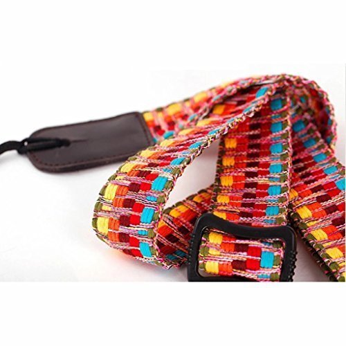 MUSIC FIRST Hawaii Woven Rainbow Adjustable Colorful Meshbelt and Genuine Leather Ukulele Strap Shoulder Strap version 2.0