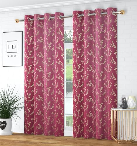 Image of Heavy Velvet Fabric Room Darkening Floral Design Curtains 12 Feet for Extra Long Door, English Wine, Pack of 2 Pieces
