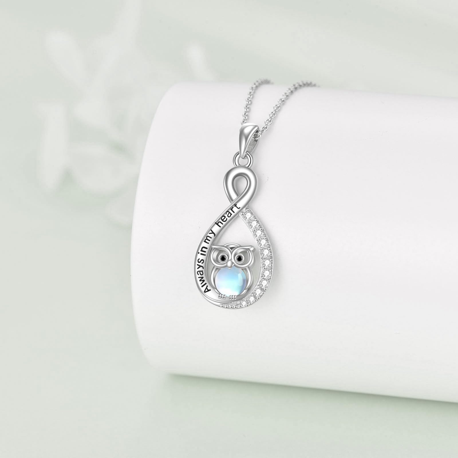 Collar de búho de piedra lunar, plata de ley 925, collar con diseño de búho, regalo para hija, hermana, esposa, Normal, Plata esterlina, No es una piedra preciosa