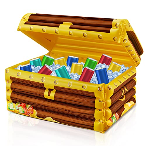 Inflatable Treasure Chest Cooler Blow up Drink Cooler Pirate Party Decorations for Beach Poolside Retro Theme Party Decors (1 Piece)