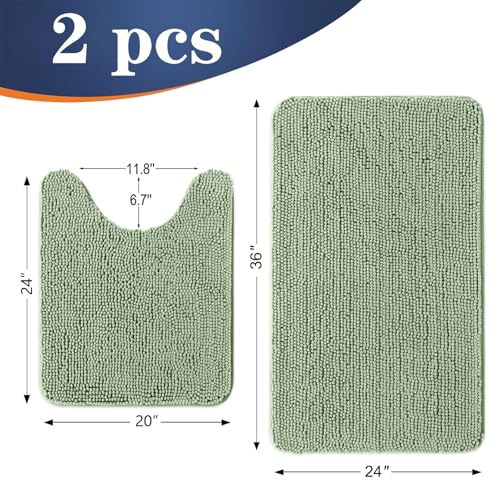Image of OLANLY Bathroom Rugs Sets 2 Piece, Soft Absorbent Chenille Bath Mats and U-Shaped Contour Toilet Mat Area Rug Set, Machine Washable Bath Carpet, Home Decor Accessories(36 inchx24 inch+24 inchx20 inch, Sage Green)
