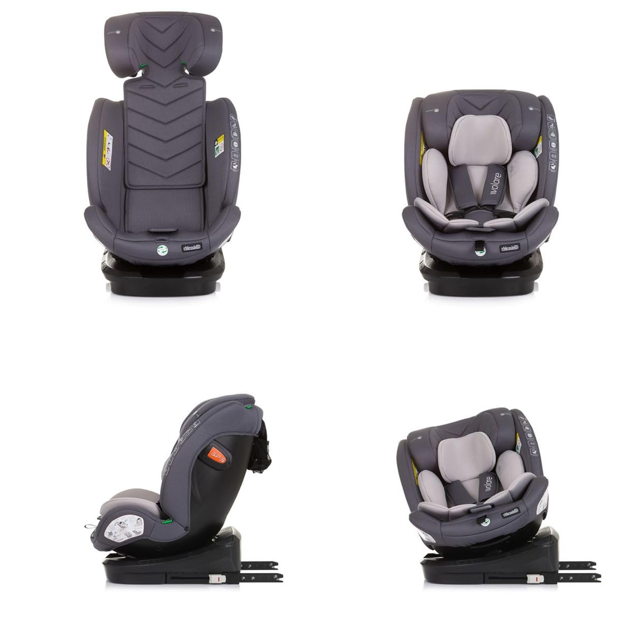 Chipolino Kindersitz Volare i-Size (40-150cm) Isofix, drehbar, SPS, Top Tether grau