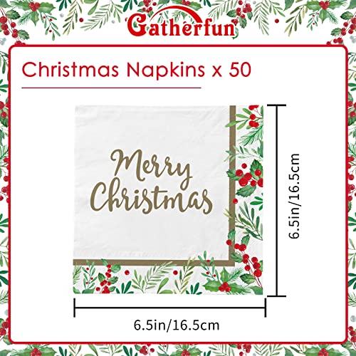 Christmas Party Supplies, Disposable Paper Napkins for Merry Christmas and Holiday Party Decorations, 50 Pack, Seasonal Holly Design – Image 3