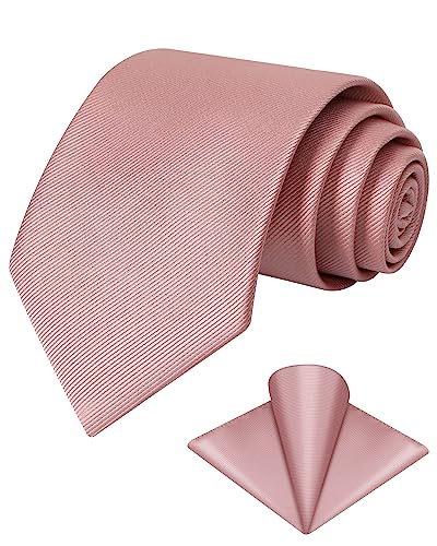 TASTION Mens Dusty Rose Tie for Men Classic Silk Necktie Solid Dusty Rose Tie and Pocket Square Set Formal Business Satin Wedding Party Work Tie with Handkerchief