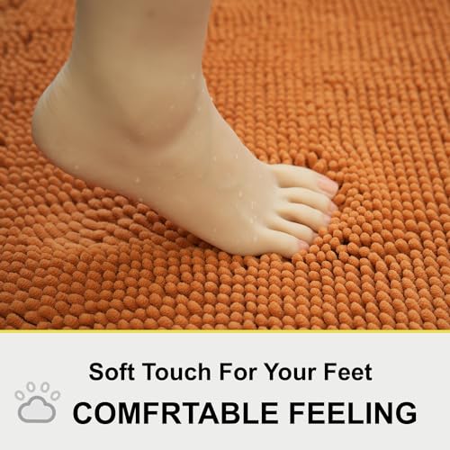 Image of Bathroom Rugs Chenille 3-Piece Extra Soft and Absorbent Shag Bathroom Rugs, Machine Wash Mat, Strong PVC Non-Slip Underside, Plush Carpet Mats (Champagne)