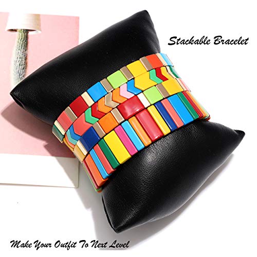 ANGLESJELL Rainbow Enamel Tile Bracelets for Women Men Multicolored Tile Bead Bracelets Stackable Colorblock Strand Bracelet Bangles Wedding Bridal Wrist Accessory4