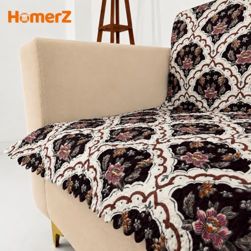 Image of Homerz Premium Printed Quilted Velvet Sofa Slip Cover Protector, Sofa Mat, Exact Size, Antislip Cover (Botanica, 1 Seater, Full)