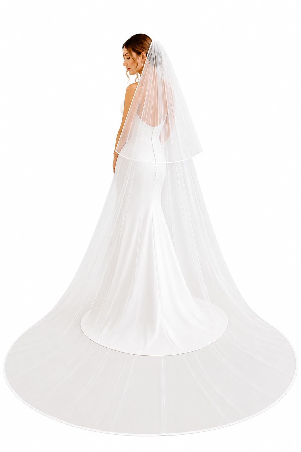 Satinband Brautschleier Hochzeitsschleier Satinschleier Domschleier Kathedrale Kapelle weißer Elfenbein Tüllschleier eleganter klassischer Schleier Cathedral bridal veil satin
