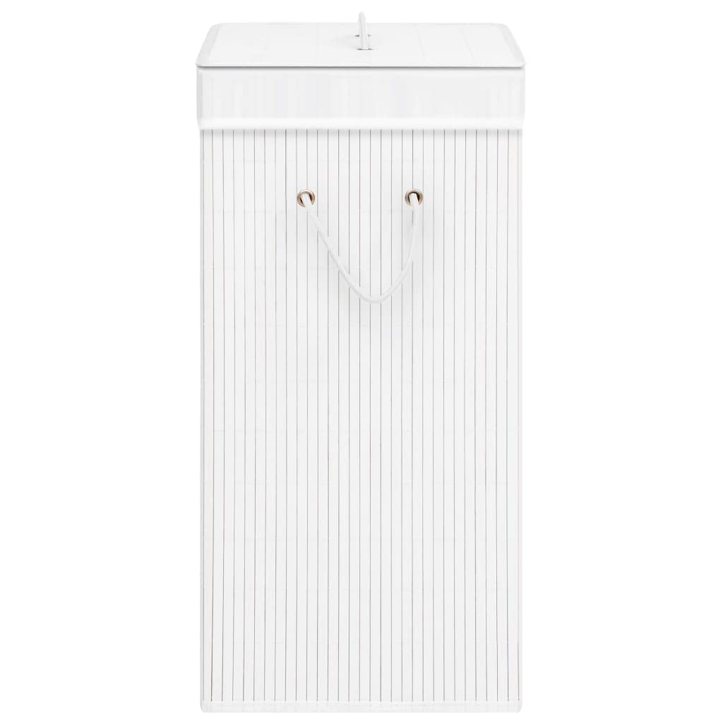 Cesto para la colada de bambú con 2 compartimentos, color blanco, 72 L, plegable y ahorra espacio, para cuarto de baño, dormitorio, lavandería, habitación infantil, con asas y bolsa extraíble