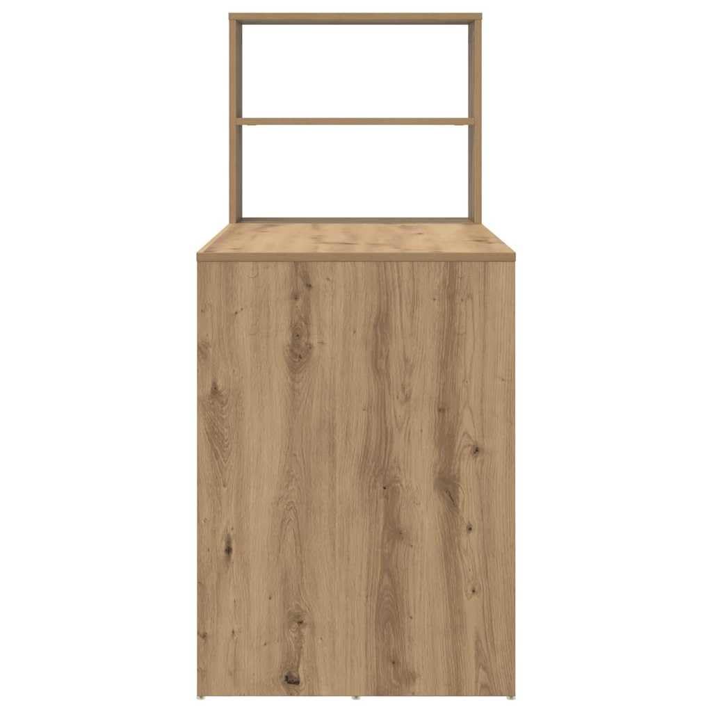 Bureau moderne en chêne artisanal, 113 x 54 x 120 cm, avec 2 étagères, en bois massif, robuste et durable, comme bureau de jeu, pour salon, bureau, chambre d'adolescent