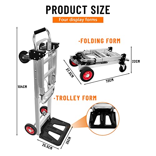 3 In 1 Aluminum Hand Truck Dolly Convertible Heavy Duty 460Lbs Capacity Folding Hand Truck With 6’’ Rubber Wheels And Telescoping Handles Multi-Position Dolly Platform Hand Cart #TOP5