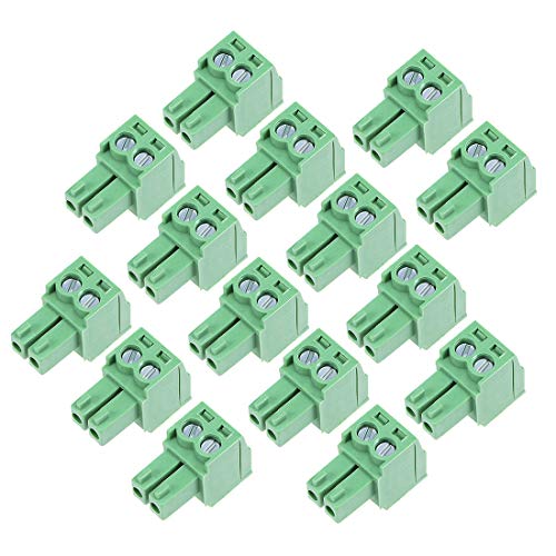 sourcing map 15 Stück AC300V Tonhöhe 2P Einschub PCB Klemmschiene Stecker Grün 8A 3.5mm de