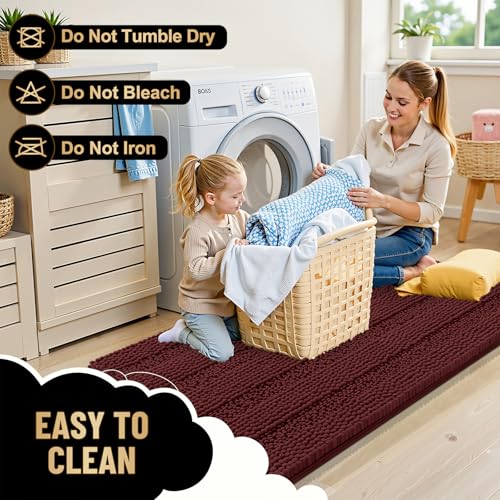 Image of OLANLY Thick Bathroom Rugs 36x24, Extra Absorbent Chenille Striped Bath Rugs, Rubber Backing, Machine Wash Dry, Bath Mats for Bathroom Floor, Tub and Shower, Home Decor Accessories, Andorra Red-Brown
