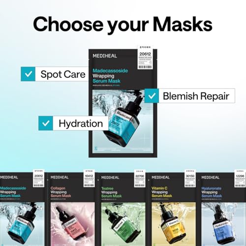 Image of MEDIHEAL Wrapping Serum Mask [Madecassoside] Blemish Repair - Intensive Calming & Repair Care with 98% Pure Madecassoside & CICA Complex - Helps Calm Skin's Blemish Spots (10 Sheets)
