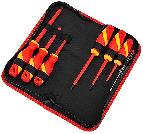 Powerbuilt 7-Piece VDE Screwdriver Set, Insulated for High-Voltage Electrical and Hybrid Vehicles, Home Repair - 642936