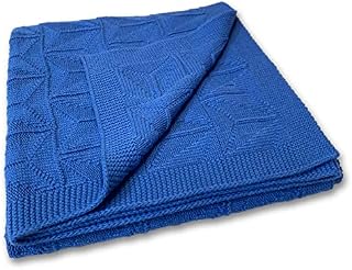 Zeke and Zoey Soft 100% Cotton Knit Baby Blanket for Girls or Boys  Unisex, for Infant, Newborn, Toddler and Kids for cot, pram, car, Receiving or Swaddle Blanket (Blue)
