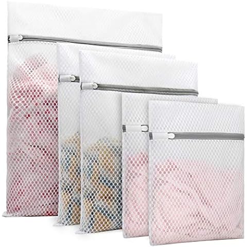 5Pcs Durable Honeycomb Mesh Laundry Bags for Delicates (1 Large 16 x 20 Inches, 2 Medium 12 x 16 Inches, 2 Small 9 x 12 Inches) Cover