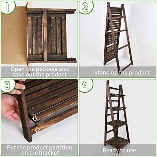 Amoy Indoor Plant Stand - Plant Shelf Outdoor Clearance for Multiple Plants 4 Tier Foldable Corner Rustic Wood Free Installation Display for Living Room Patio Garden Balcony - Thumbnail 2