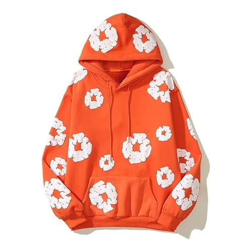 Sudiup Y2K Hoodie Men's Hoodie Women's Casual Retro Large Hoodie Harajuku Jacket, Orange, S