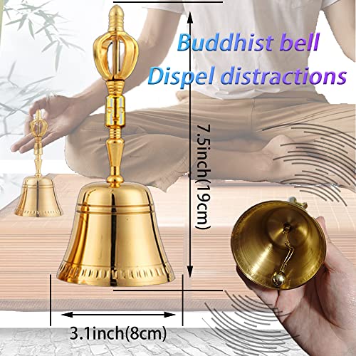 8 Pcs Tibetan Buddhist Meditation Bells Set,3.1Inch Singing Bowl Set,2.5Inch Tingsha Bells,7.5Inch Brass Bell Dorje Vajra,,Singing Scripture Implement,8Inch Dharma Mat And Zen Bag #TOP2