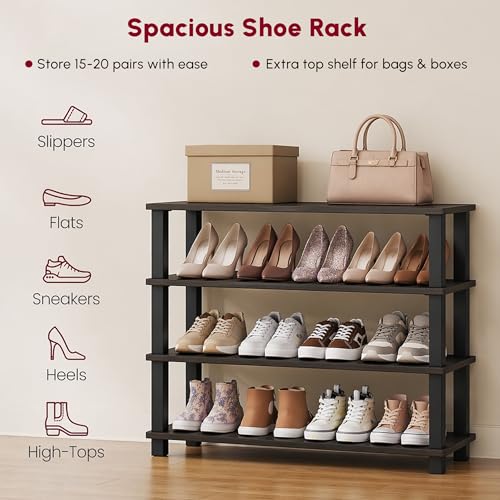 Image of JD FRESH 4-Tier Wooden Shoe Rack Organizer /Shoe Storage Rack /Shelf Household Storage Holder /Multi-Layer Shoe Storage /Durable Shoe Shelf for Men, Women & Kids (Cambridge, Walnut)