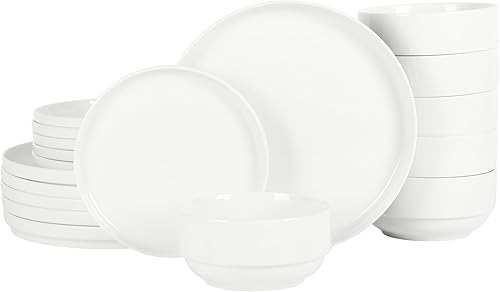 Gibson Home Rothernberg - Juego de platos y cuencos apilables de porcelana blanca de 18 piezas, servicio para 6 personas