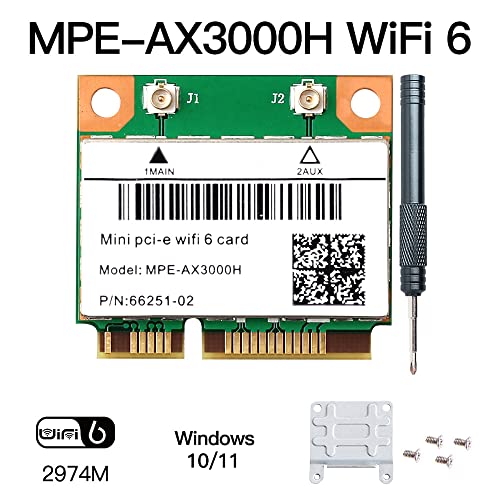 Mpe-Ax3000H Wifi 6 Wireless Card Dual Band 802.11Ax Half Mini Pci-E Wifi Card Pci Express Network Adapter Bt5.0 2.4Ghz 574Mbps 5Ghz 2.4Gbps(160Mhz) For Windows 10/11 64 Bit Better 7260Hmw Wifi Card #TOP2