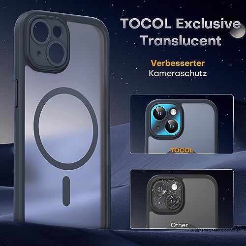 TOCOL für iPhone 13 Hülle für Magsafe, Vollständiger Kameraschutz Stoßfest Kratzfest Transluzente Rückseite Magnetisch Handyhülle für iPhone 13 Case, Schwarz – Bild 5