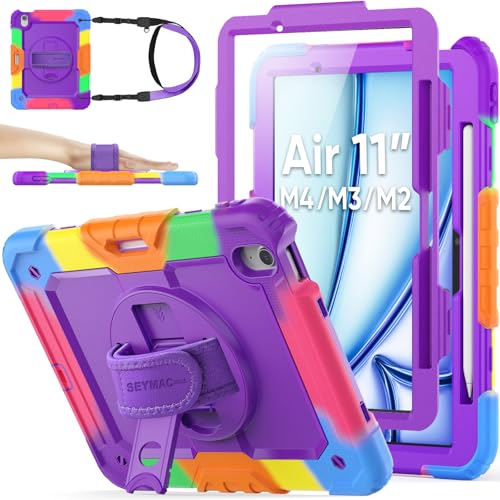 SEYMAC stock Case for iPad Air 11-inch M4-M2 2026-2024 Gen 8-6 Shockproof Heavy Duty Case with Screen Protector Pencil Holder Rotating Stand Hand Strap Shoulder Strap Black product thumbnail 16