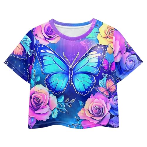 Image of Girls Summer Crop Top Outfits Short Sleeve T Shirts Kids Cute Clothes Tees Blouse