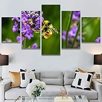 SIGNWIN 5 Panel Canvas Wall Art Bee Closeup Colorful Decorative Elements Fine Art Home Office Insects for Home Decorations Ready to Hang - 60
