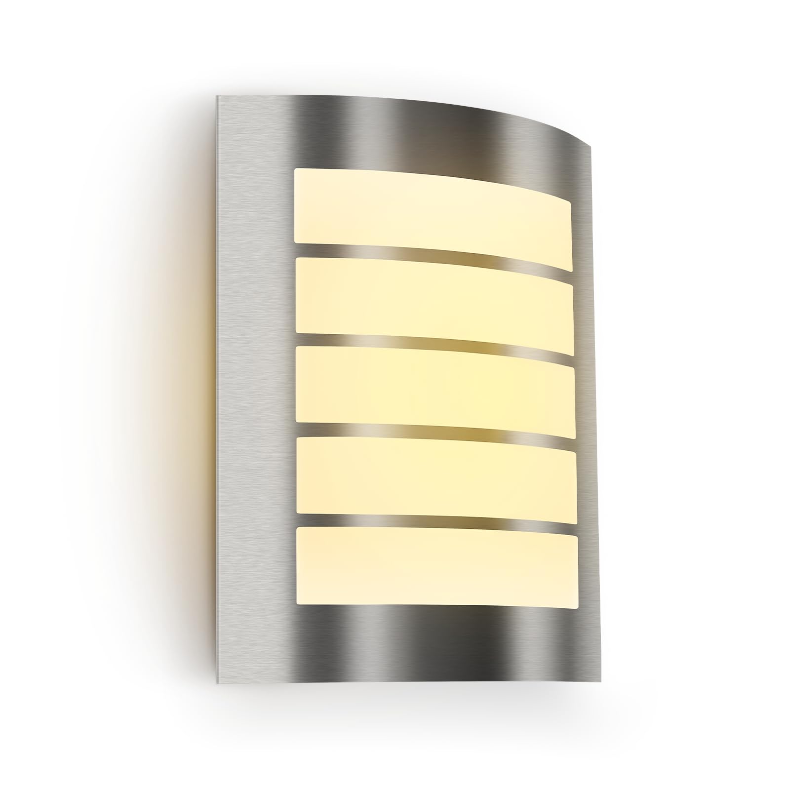 Kerry Wall Light, Outside Front Door Lighting Mains Powered, IP44 Exterior Lamp, Curved Stainless Steel Silver Security Light, E27 Sconce for Porch, Patio, Garden, Doorway