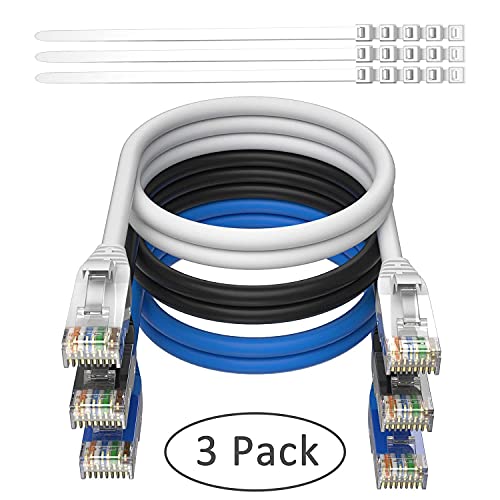 Adoreen ARCA6U-12-3PK Cat 6 Ethernet Cable 12 Ft-3 Pack,High Speed Short Patch Cables Network Cables, Soft Flexible Cat6 Rj45 Lan Internet Cable Cord Faster Than Cat 5E 5 Cable+15 Ties-Black+White+Blue thumb #5