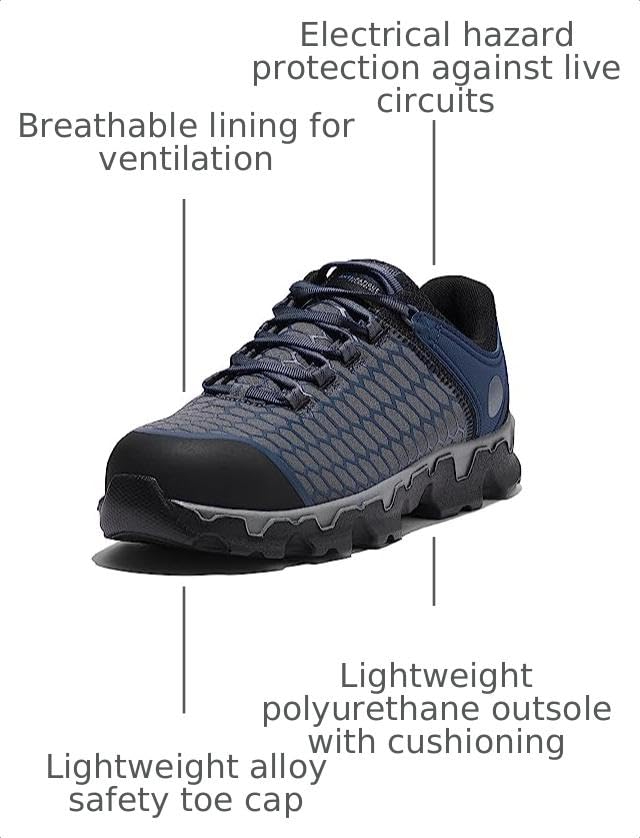 Image of Timberland PRO Men's Powertrain Sport Alloy Safety Toe Industrial Athletic Work Shoe, Grey /Navy-2024 New, 7.5 W
