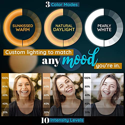 LED-Ringlicht 10" mit Stativ und Handyhalterung für Live-Streaming und YouTube-Video, dimmbares Tisch-Make-up-Ringlicht für Fotografie, Aufnahmen mit 3 Lichtmodi und 10 Helligkeitsstufen – Bild 4