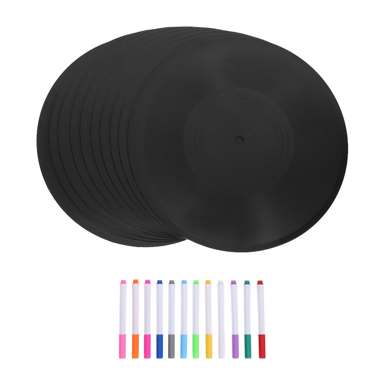Set 1 Pezzo Disco in Vinile Nero Decorativo in Plastica con Pennarelli, Facile da Installare a Parete, Leggero, Stile Vintage per Famiglie e Tutte Le Occasioni