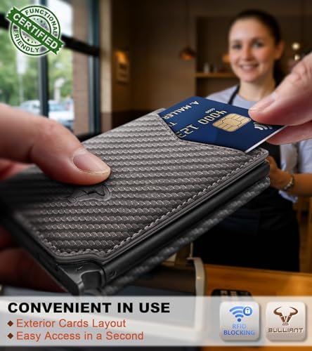 Image of BULLIANT Men Wallet Leather Wallet Card Holders Money Clip for Men 10Cards-Magnetic Flip on Metal Case