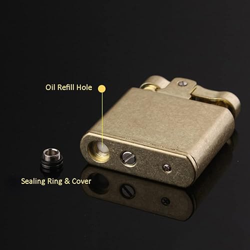 Miniatura 3 de Ambrogio.L Encendedor de aceite, rueda de pedernal recargable, encendedor de cigarrillos de metal vintage para hombres, aceite no incluido