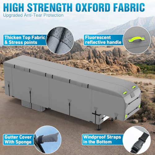 PuroShelt 5th Wheel RV Cover 29-33ft, 7 Layers Travel Trailer Cover, Waterproof Camper Cover, Tongue Jack Cover, Tear Resistant Waterproof Motohome Fifth Wheel RV Cover by PuroShelt - Image 3