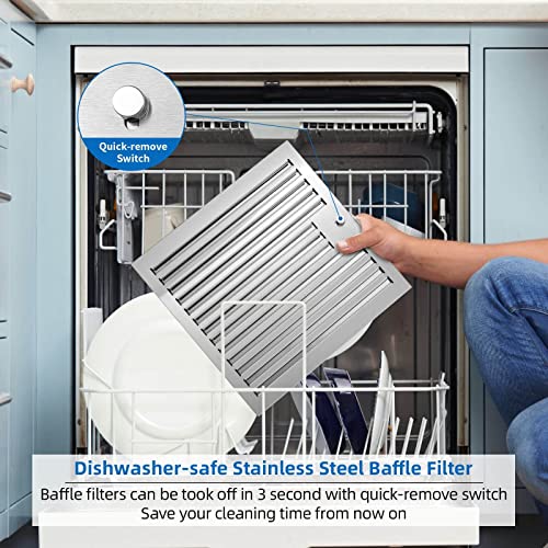 Image of Wall Mount Range Hood 30 Inch T Shape 900CFM Stainless Steel Vent Hood with Split Type Permanent Grease Baffle Filter, Stove Hood Chimney Style Kitchen Exhaust Fan, Ductless Convertible