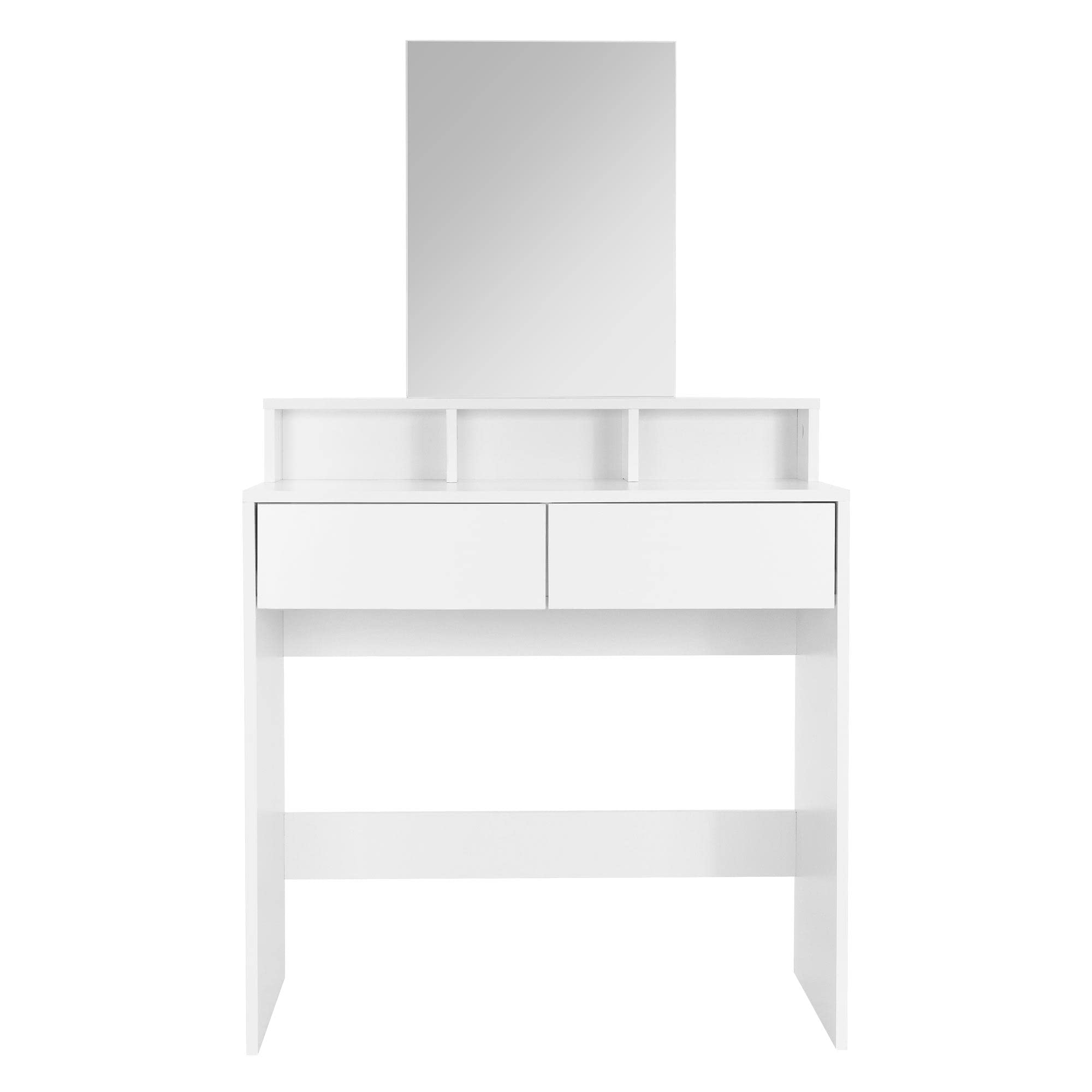 ML-Design Toeletta Tavolo Postazione da Trucco con Specchio Rettangolare e 2 Cassetti 80 x 40 x 140 cm Bianco Design Moderno con 3 Scomparti Aperti Portaoggetti Specchiera per Cosmetici Organizzatore